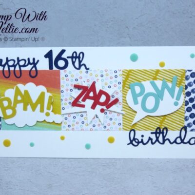 Cartoon strip birthday card using Playful Alphabet dies