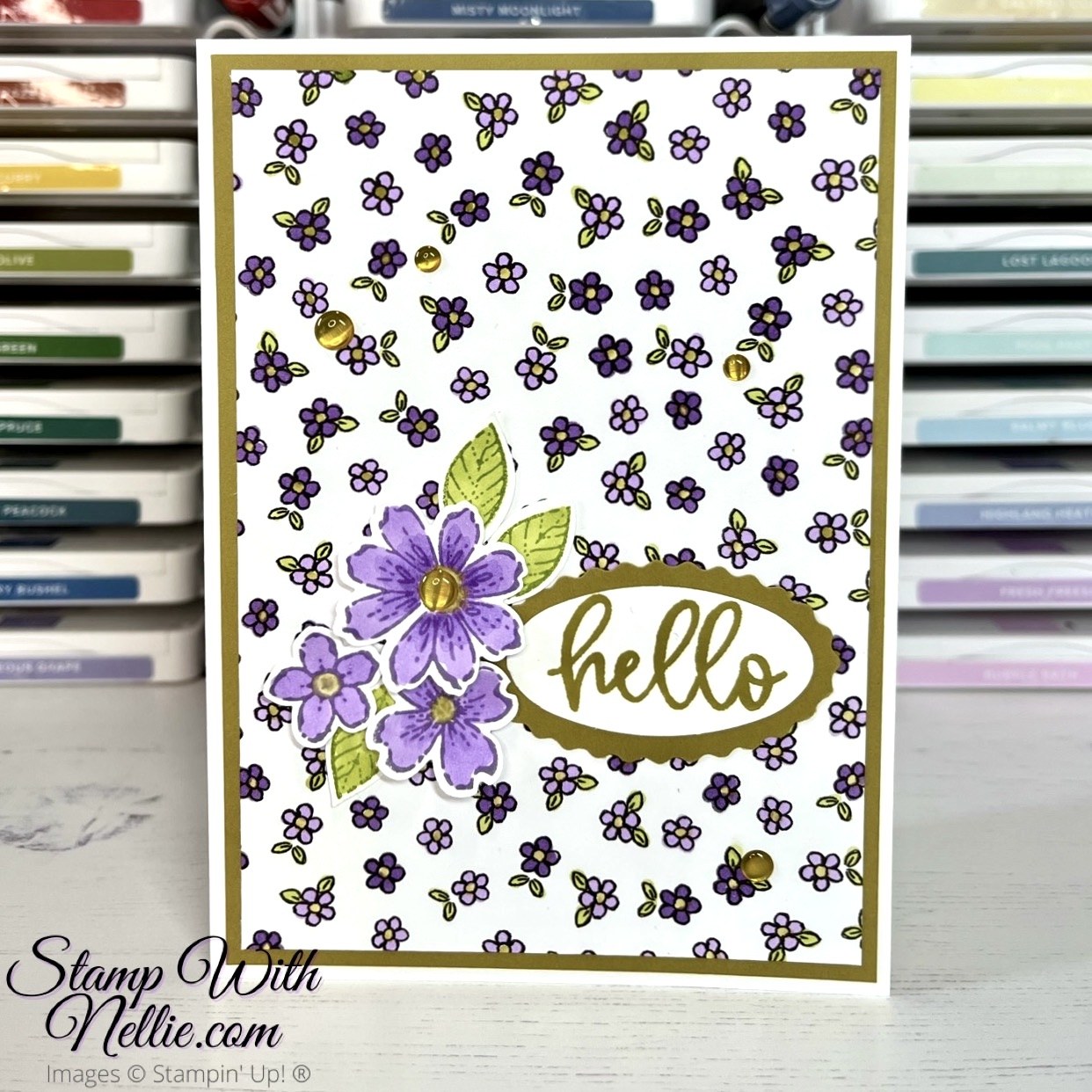 Image of a floral card made with Stampin' Up!'s Petal Park stamp set for the flowers. The sentiment says hello.