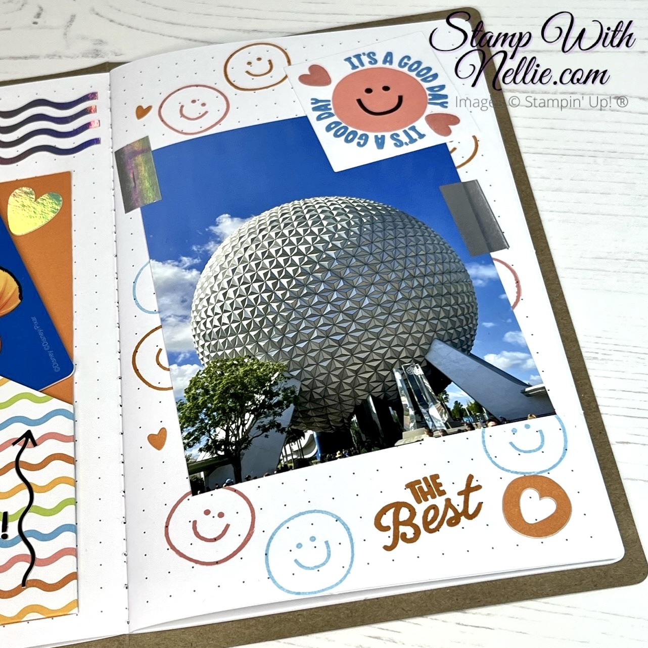 Photo of the giant dome at Epcot stuck into my Love This Memory Notebook.  