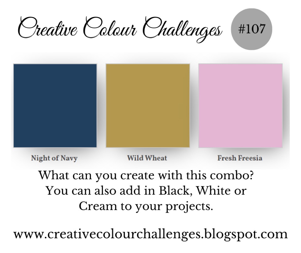 Logo for the colour challenge.  The colours are Night of Navy, Wild Wheat and Fresh Freesia